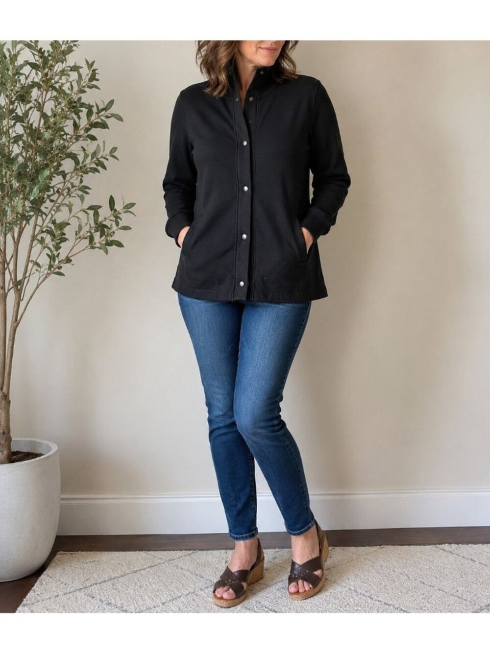 Ralph Lauren Black Cotton Snap Button Cardigan Jacket Casual Minimalist Sweater